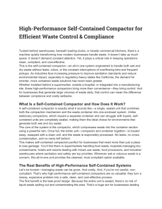 High-Performance Self-Contained Compactor for Efficient Waste Control & Compliance