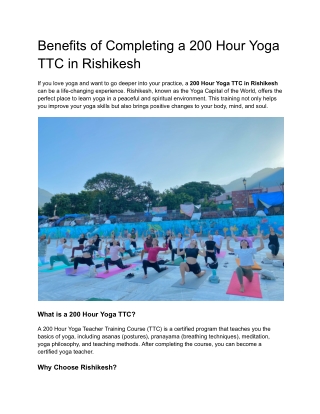 Benefits of Completing a 200 Hour Yoga TTC in Rishikesh