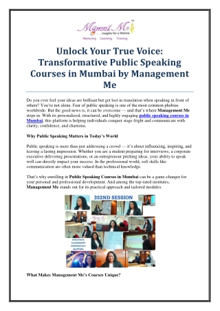 Top-Rated Public Speaking Courses in Mumbai | Enroll at Management Me