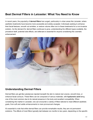 Best Dermal Fillers in Leicester What You Need to Know