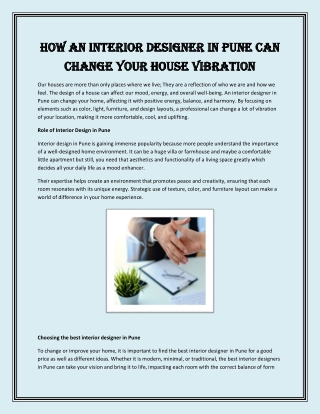 How an Interior Designer in Pune Can Change Your House Vibration