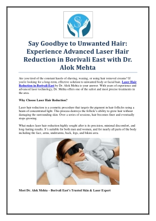 Top Clinic for Laser Hair Reduction in Borivali East – Dr. Alok Mehta