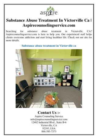 Substance Abuse Treatment In Victorville Ca | Aspirecounselingservice.com