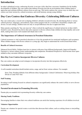 Day Care Centres that Embrace Diversity: Celebrating Different Cultures