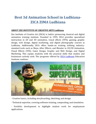 Best 3d Animation School in Ludhiana- ZICA ZIMA Ludhiana