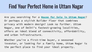 Find Your Perfect Home in Uttam Nagar