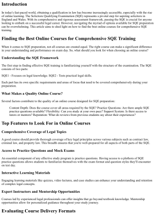Finding the Best Online Courses for Comprehensive SQE Training