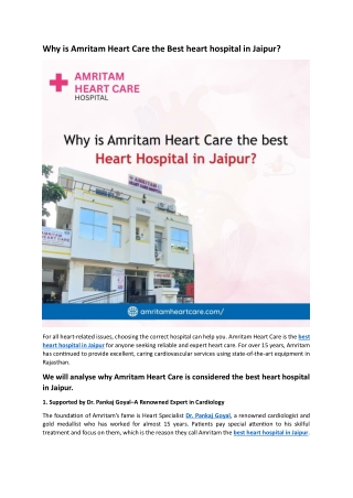 Why is Amritam Heart Care the Best heart hospital in Jaipur