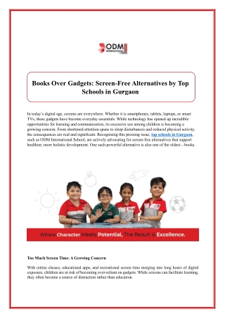 Books Over Gadgets Screen Free Alternatives by Top Schools in Gurgaon