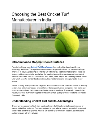 Choosing the Best Cricket Turf Manufacturer in India