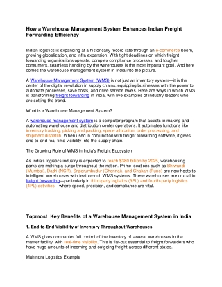 How a Warehouse Management System Enhances Indian Freight Forwarding Efficiency