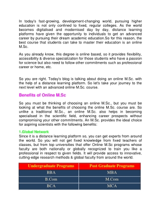 Pursue Your Passion for Science with an Advanced Online M.Sc