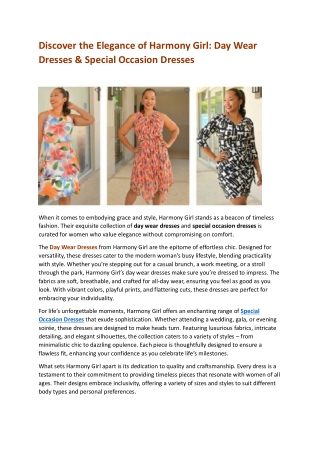 Discover the Elegance of Harmony Girl Day Wear Dresses & Special Occasion Dresses