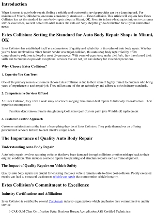 Estes Collision: Setting the Standard for Auto Body Repair Shops in Miami, OK