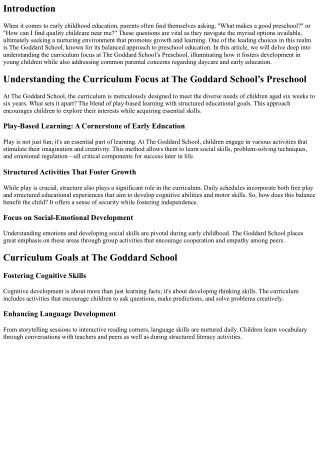 “Understanding the Curriculum Focus at The Goddard School’s Preschool”