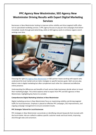 PPC Agency New Westminster, SEO Agency New Westminster Driving Results with Expert Digital Marketing Services