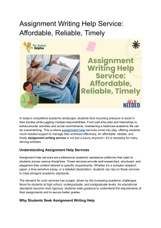 Assignment Writing Help Service_ Affordable, Reliable, Timely