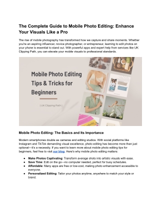 Beginner's Guide to Mobile Photo Editing: Tips & Tricks to Get Started