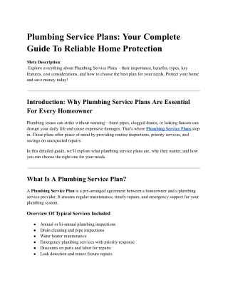Plumbing Service Plans: Your Complete Guide To Reliable Home Protection