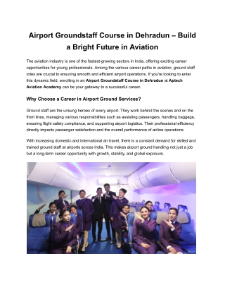 Airport Groundstaff Course in Dehradun – Build a Bright Future in Aviation
