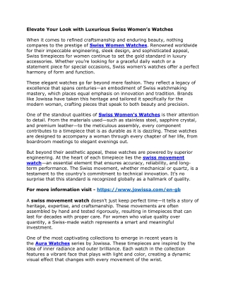 Elevate Your Look with Luxurious Swiss Women’s Watches