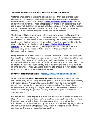 Timeless Sophistication with Swiss Watches for Women