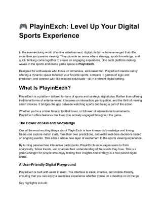 PlayinExch: Level Up Your Digital Sports Experience