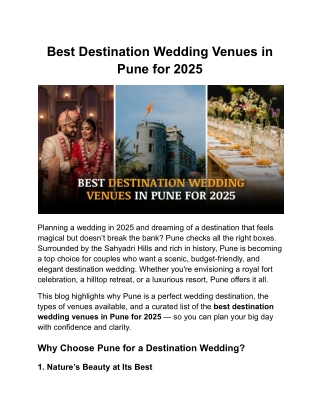 Best Destination Wedding Venues in Pune for 2025