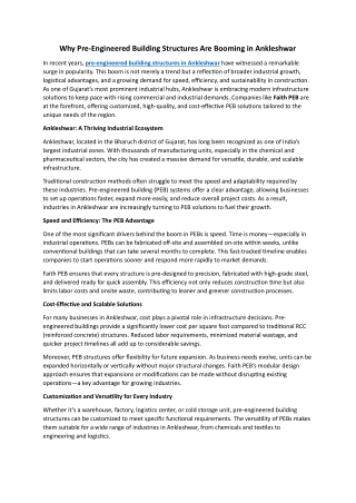 Why Pre-Engineered Building Structures Are Booming in Ankleshwar