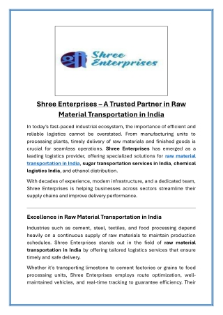 Shree Enterprises  A Trusted Partner in Raw Material Transportation in India