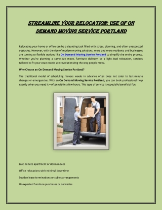 Streamline Your Relocation: Use of On Demand Moving Service Portland