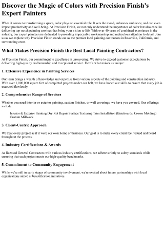 Discover the Magic of Colors with Precision Finish_s Expert Painters