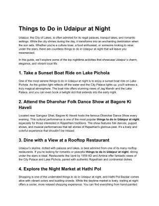 Discover the Best Things to Do in Udaipur at Night