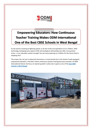 Empowering Educators How Continuous Teacher Training Makes ODM International One of the Best CBSE Schools in West Bengal