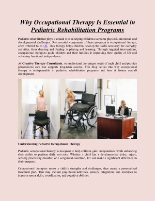 Why Occupational Therapy Is Essential in Pediatric Rehabilitation Programs