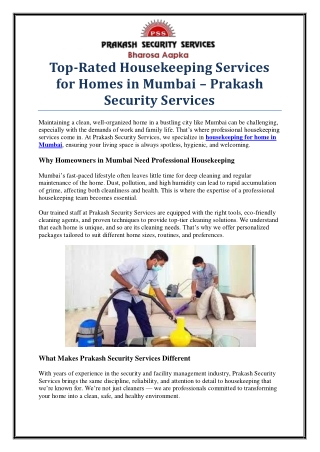 Top-Rated Housekeeping for Home in Mumbai by Experts