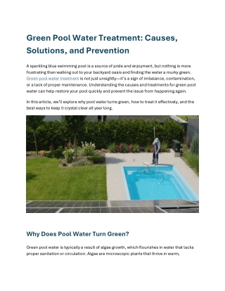 Green Pool Water Treatment Causes