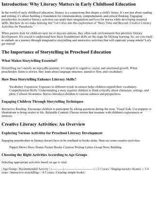 “Story Time and Beyond: Creative Literacy Activities for Preschools”
