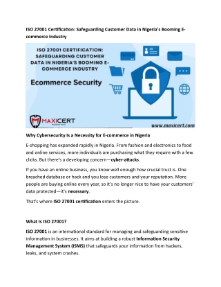 ISO 27001 Certification E commerce