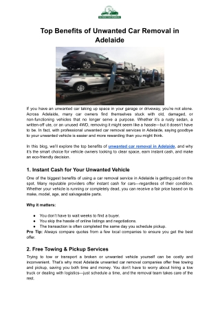 Unwanted Car Removal in Adelaide