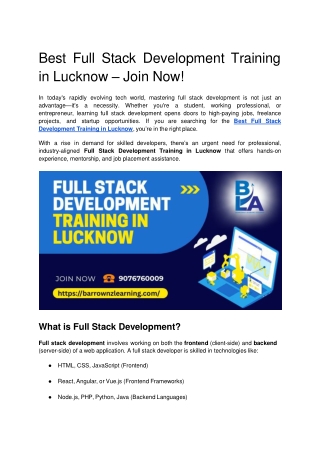 Best Full Stack Development Training in Lucknow – Join Now