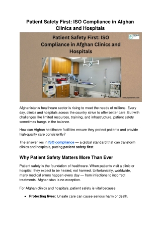 Patient Safety First_ ISO Compliance in Afghan Clinics and Hospitals