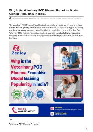 Why is the Veterinary PCD Pharma Franchise Model Gaining Popularity in India?