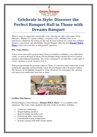 Host Grand Celebrations at Dreams Banquet – Premier Banquet Hall in Thane