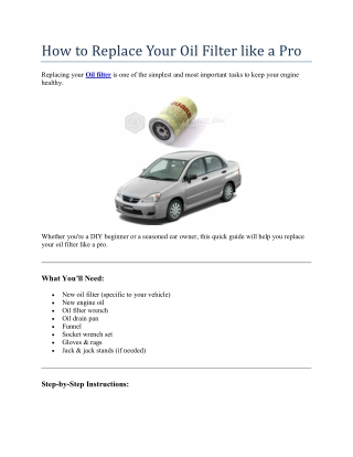 How to Replace Your Oil Filter like a Pro