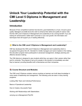 Advance Your Career with the CMI Level 5 Diploma in Management and Leadership