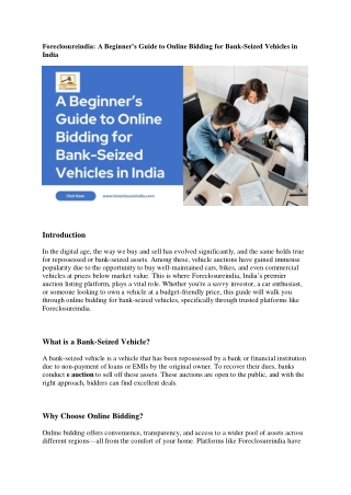 Foreclosureindia A Beginner’s Guide to Online Bidding for Bank-Seized Vehicles in India