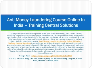 Anti Money Laundering Courses Online – Training Central Solutions