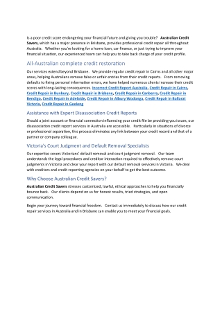 Credit Repair Services in Darwin