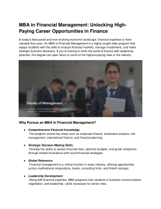 MBA in Financial Management